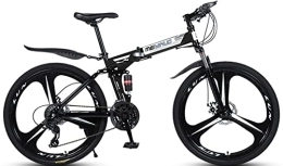 DPCXZ Bike Mobile Portable Folding Mountain Bike, 3-Spoke 21-Speed 26-Inch Wheel Folding Bikes, Dual Disc Brakes Full Suspension Mountain Bike, Sports Outdoor Adult Bike Black, 26 inches