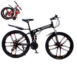 MOOLUNS Folding Mountain Bike MOOLUNS 24 Inches Double Shock Absorption Foldable Bicycle, Unisex High-carbon Steel Variable Speed Mountain Bike, 10-knife Integrated Wheel, Can Be Put into the Trunk, Black, 24in (21 speed)