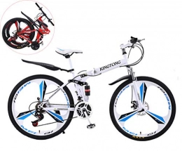 MOOLUNS Bike MOOLUNS 24 Inches Double Shock Absorption Foldable Bicycle, Unisex High-carbon Steel Variable Speed Mountain Bike, 3-knife Integrated Wheel, Can Be Put into the Trunk, White, 24in (27 speed)