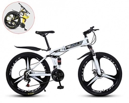 MOOLUNS Men Mountain Bike, Folding 26 Inches Carbon Steel Bicycles,Double Shock Variable Speed Adult Bicycle,3-knife Integrated Wheel, Appropriate Height 160-185cm,White,26 in (24 speed)