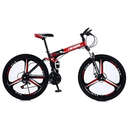 WANYE Folding Mountain Bike Mountain Bike 21 / 24 / 27 / 30 Speed 26 Inches 3-Spoke Wheels Folding Bicycle, Professional MTB, Multiple Colors Black red-24speed