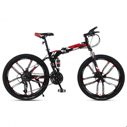 WZB Folding Mountain Bike Mountain Bike 21 / 24 / 27 Speed Steel Frame 26 Inches 10-Spoke Wheels Suspension Folding Bike, Red, 27speed