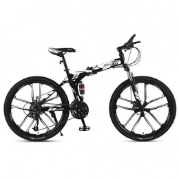 Jieer Folding Mountain Bike Mountain Bike, 21 / 24 / 27 Speed Steel Frame 26 Inches 10-Spoke Wheels Suspension Folding Bike, White, 21speed