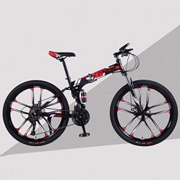 Hxx Bike Mountain Bike, 24"Fold High Carbon Steel Frame Unisex Variable Speed Folding Bicycle 21 Speed Double Disc Brakes Damping Mountain Bike, Red