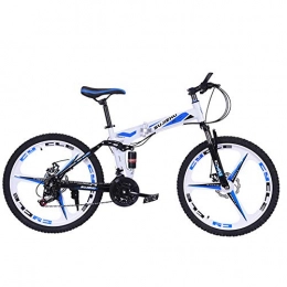 Hxx Bike Mountain Bike, 24"Foldable High Carbon Steel Double Shock Absorbing Bicycle for Easy Travel 24 Speed Dual Disc Brakes Unisex Off Road Bicycle, White