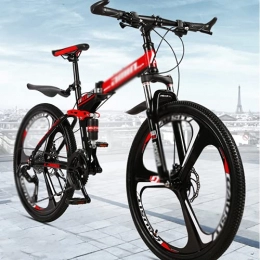 T-Day Bike Mountain Bike 26 In Mens Mountain Bike Daul Disc Brake 21 / 24 / 27 Speed Folding Bicycle Front Suspension MTB High-Tensile Carbon Steel Frame For A Path, Trail & Mountains(Size:21 Speed, Color:Red)