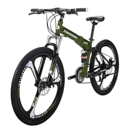 EUROBIKE Folding Mountain Bike Mountain Bike 26 inch 3 Spoke Folding Bike Unisex Full Suspension 16 inch Frame (green)