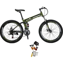 EUROBIKE Bike Mountain bike 26 inch for Men and Women Folding Bicycle Unisex Full Suspension(green)