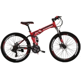 EUROBIKE Bike Mountain bike 26 inch for Men and Women Folding Bicycle Unisex Full Suspension' (red)