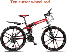 WJJH Folding Mountain Bike Mountain Bike, Adult All-In-One Wheel, Double Shock-Absorbing Racing Car, Off-Road Speed Change, Fast Cycling for Male And Female Students, Red, 24speed