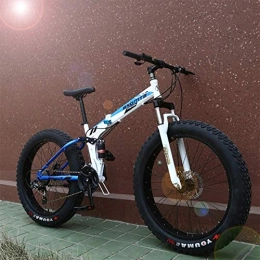 BHDYHM Folding Mountain Bike Mountain Bike Bicycle Folding 24 / 26 Inch Double Shock-absorbing Off-road Speed Racing Bicycle Variable-speed Shock-absorbing Disc Brakes Widen Large Tires Boys And Girls Bike, white blue-24IN