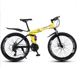 Dsrgwe Folding Mountain Bike Mountain Bike, Carbon Steel Frame, Foldable Hardtail Bicycles, Dual Disc Brake and Double Suspension, 26" Wheel (Color : Yellow, Size : 27 Speed)