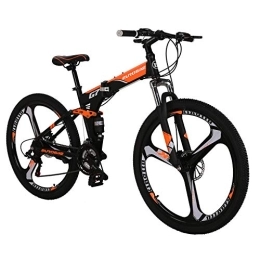 EUROBIKE Folding Mountain Bike Mountain Bike，Dual Suspension Folding Mountain Bikes, 21 Speed Foldable Frame, 27.5-inch full suspension Bicycle For Men or Women (K wheel Orange)