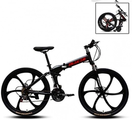 SAFT Folding Mountain Bike Mountain bike foldable for adults 24 / 26 inch bike 6 cutter wheel 27 speed double shock absorption leisure cycling (Color : Black, Size : 24inches)