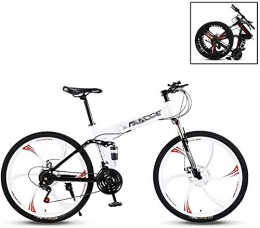 SAFT Folding Mountain Bike Mountain bike foldable for adults 24 / 26 inch bike 6 cutter wheel 27 speed double shock absorption leisure cycling (Color : White, Size : 24inches)