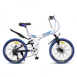 Hxx Bike Mountain Bike, Foldable Portable 22" High Carbon Steel Frame Bicycle 7 Speed Double Disc Brake Youth Bicycle Quick Folding for Easy Travel, Blue
