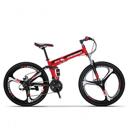 Mountain Bike, Foldable Portable 26" Front And Rear Mechanical Disc Brakes High Carbon Steel Frame Bicycle 21 Speed Double Suspension Shock Absorber Student Off Road Bicycle,Red