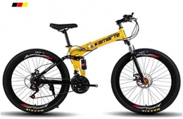 Wyyggnb Folding Mountain Bike Mountain Bike, Folding Bike Mens' Mountain Bike, 26" Inch 3-Spoke Wheels High-Carbon Steel Frame, 21 / 24 / 27 / 30 Speed Dual Suspension Folding Bike Unisex With Disc ( Color : Yellow , Size : 30 Speed )