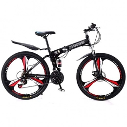 BFDMY Bike Mountain Bike Folding Bikes, 21-Speed Double Disc Brake Full Suspension Anti-Slip, Lightweight Aluminum Frame, Suspension Fork, Multiple Colors-24 Inch / 26 Inch, Black, 26 Inch