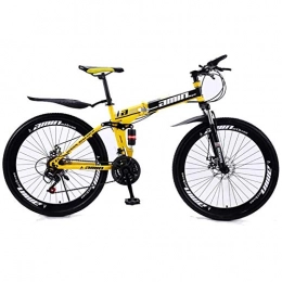 BFDMY Bike Mountain Bike Folding Bikes, 26In 21-Speed Double Disc Brake Full Suspension Anti-Slip, Lightweight Aluminum Frame, Suspension Fork, Yellow