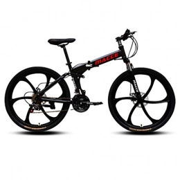 FTFDTMY Bike Mountain Bike Folding Bikes with High Carbon Steel Frame, Double Disc Brake and Dual Suspension Anti-Slip Bicycles Full Suspension MTB Bikes, Black, 26 inch 24 Speed
