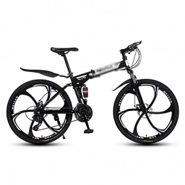T-Day Folding Mountain Bike Mountain Bike Folding Mountain Bike Dual-disc Brakes 21 / 24 / 27 Speed With Carbon Steel Frame For A Path, Trail & Mountain, Multiple Colors(Size:24 Speed, Color:Black)