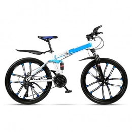 WSCQ Folding Mountain Bike Mountain Bike for Mens and Womens Folding, 26 Inch Adult Mountain Bicycle Full Suspension MTB Gears Dual Disc Brakes Suitable for Height 165-185cm, Blue, 10 cutter wheel