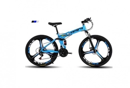 DYM Folding Mountain Bike Mountain Bike Mens' Mountain Bike, 24" inch 3-Spoke Wheels High-Carbon Steel Frame, 21 / 24 / 27 Speed Dual Suspension Folding Bike Unisex with Disc Brakes, Blue, 21 Speed