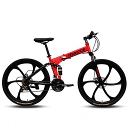 CHJ Bike Mountain Bike, Portable High Carbon Steel Folding 26-Inch Variable Speed Bike, Suitable for People with A Height of 150-185Cm, Red, 24 speed