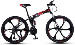 HCMNME Folding Mountain Bike Mountain Bikes, 24-inch folding mountain bike with double shock absorber racing off-road variable speed bike with six cutter wheels Alloy frame with Disc Brakes ( Color : Black red , Size : 21 speed )