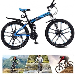 HCMNME Folding Mountain Bike Mountain Bikes, 24 Speed Bicycle Full Suspension Mtb Bikes, Folding Mountain Bike, High Carbon Steel City Bicycle Dual Disc-brake For Men Women，24 / 26 Inch Wheels (Color : Black blue, Size : 24inch) Allo