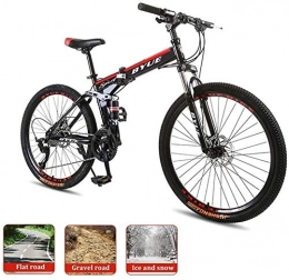 HCMNME Folding Mountain Bike Mountain Bikes, 26 Inch Folding Mountain Bike, Full Suspension Road Bikes With Disc Brakes, 21 / 24 / 27 Speed Bicycle Full Suspension MTB Bikes Bicycles For Adult Teens ，black (Color : Black red) Alloy f