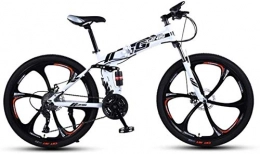 HCMNME Folding Mountain Bike Mountain Bikes, 26 inch folding mountain bike with double shock absorber racing off-road variable speed bicycle six cutter wheels Alloy frame with Disc Brakes ( Color : White black , Size : 21 speed )