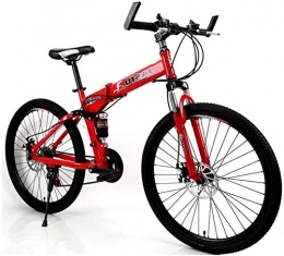 HCMNME Folding Mountain Bike Mountain Bikes, Adult Mountain Bike, 21-24 Speeds, 26-Inch Wheels, Carbon Mountain Trail Bike High Carbon Steel Full Suspension Frame Folding Bicycles Multiple Colors (Color : Red, Size : 24 speed) Al