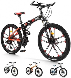 HCMNME Folding Mountain Bike Mountain Bikes, Adult Mountain Bikes, 26-inch Mountain Bikes, High-carbon Steel Folding Bikes, 24-speed Bicycles With Double Disc Brakes, Full Suspension Mountain Bikes (Color : Red) Alloy frame with