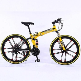 JLFSDB Bike Mountain Bikes Bicycle MTB 26 Inch Mountain Bicycles Foldable Carbon Steel Dual Suspension Ravine Bike Dual Disc Brake, 21 24 27 Speeds Hardtail Mountain Bikes ( Color : Yellow , Size : 21 Speed )