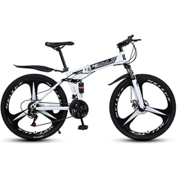 Dsrgwe Folding Mountain Bike Mountain Bikes, Foldable Hardtail Bicycles, Carbon Steel Frame, Dual Disc Brake and Double Suspension (Color : White, Size : 21 Speed)