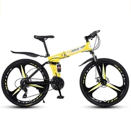 LADDER Folding Mountain Bike Mountain Bikes, Foldable Hardtail Bicycles, Carbon Steel Frame, Dual Disc Brake and Double Suspension (Color : Yellow, Size : 21 Speed)