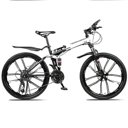 D&XQX Folding Mountain Bike Mountain Bikes, Folding High Carbon Steel Frame 24 Inch Variable Speed Double Shock Absorption Ten Cutter Wheels Foldable Bicycle, for Height 145-185Cm, White, 30 speed