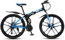HCMNME Folding Mountain Bike Mountain Bikes, Folding mountain bike 24 inch double shock-absorbing cross-country / variable speed mountain bike ten cutter wheels Alloy frame with Disc Brakes ( Color : Black blue , Size : 24 speed )
