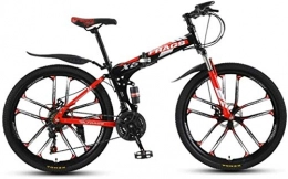 HCMNME Bike Mountain Bikes, Folding mountain bike 24 inch double shock-absorbing cross-country / variable speed mountain bike ten cutter wheels Alloy frame with Disc Brakes ( Color : Black red , Size : 24 speed )