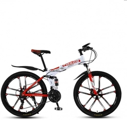 HCMNME Bike Mountain Bikes, Folding mountain bike 24 inch double shock-absorbing cross-country / variable speed mountain bike ten cutter wheels Alloy frame with Disc Brakes ( Color : White Red , Size : 30 speed )