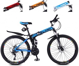 HCMNME Folding Mountain Bike Mountain Bikes, Mountain Bikes For Adults, Foldable MTB Ebikes For Men Women Ladies, All Terrain 24 / 26inch Mountain Bike ，Small Space Storage Folding Bicycle Comfortable Seats ( Color : Black blue , Si