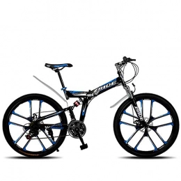 Hxx Folding Mountain Bike Mountain Folding Bicycle, 26" High Carbon Steel Frame Full Suspension Bicycle 27 Speed Double Disc Brakes for Men And Women Variable Speed Off Road Bicycle, Blackblue