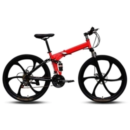  Folding Mountain Bike Mountain Folding Bicycle, Six-Cutter 26-Inch 27-Speed Top with Variable Speed Double Shock Absorbermountain Folding Bicycle Fast Folding, Easy to Carry, Red