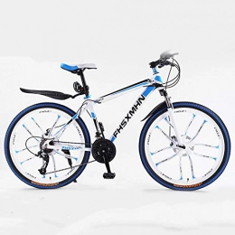 Hxx Folding Mountain Bike Mountain Folding Bicycle, Unisex Variable Speed Shock Absorber Bicycle 21 Speed Double Disc Brake High Carbon Steel Material Bicycle with Non Slip Feet, Whiteblue