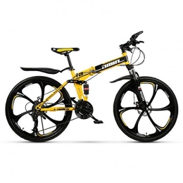 Hxx Bike Mountain Folding Bike, 24" Double Disc Brake High Carbon Steel Bicycle 21 Speed Double Shock Off-Road Variable Speed Bicycle with Front And Rear Fender, Yellow