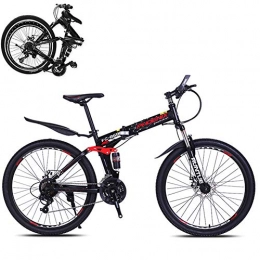 Hxx Bike Mountain Folding Bike, 24" Double Disc Brake High Carbon Steel Frame Cross Country Bicycle 21 Speed Full Suspension Male And Female Universal Bicycle, Black