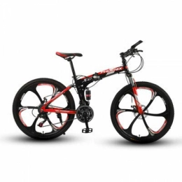 Hxx Bike Mountain Folding Bike, 24" Double Shock Absorption High Carbon Steel Frame Bicycle 21 Speed Unisex Double Disc Brakes Mountain Bike Fast And Light, Blackred