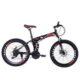 Hxx Bike Mountain Folding Bike, 24"High Carbon Steel Double Shock Absorbing Bicycle for Easy Travel 24 Speed Dual Disc Brakes Unisex Off Road Bicycle, Black